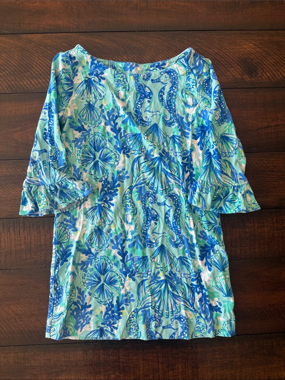 Lilly Pulitzer Sophie Dress Seaglass Aqua Seeing Double Size XS (2-3) UPF 50+